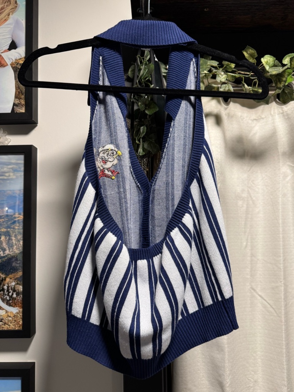 Popeye x Unique Vintage Blue/White Striped Halter Top ⚓️ | Rare Collab | Size M - Picture 5 of 7